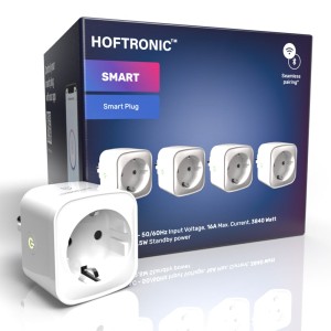 HOFTRONIC SMART 4x Slimme stekker – WiFi & Bluetooth – met tijdschakelaar – Compatibel met Amazon Alexa & Google Home – Wit – 16a smart plug – Incl. Energiemeter