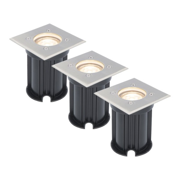 V tac 3x dimbare led grondspot vierkant rvs 2700k