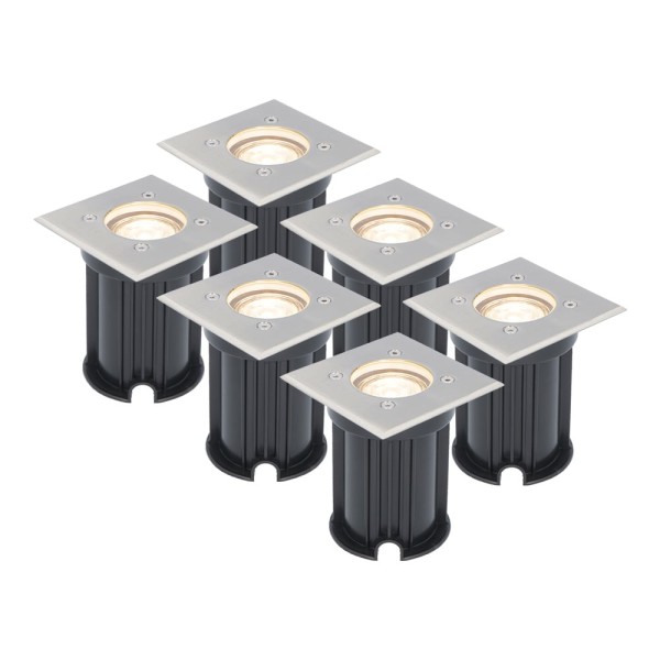 V tac 6x dimbare led grondspot vierkant rvs 2700k