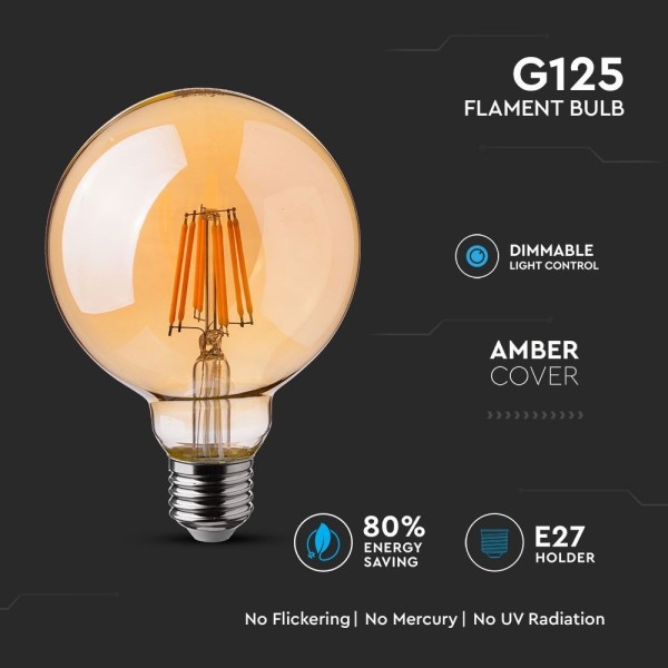 V tac dimbare led gloeilamp g125 met e27 fitting 8 2