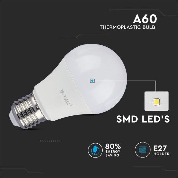 V tac e27 led lamp 9 watt 3000k a60 vervangt 60 wa 1