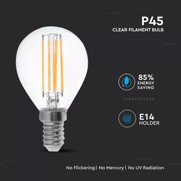 V tac led filament lamp e14 fitting 6 watt 800lm p 1