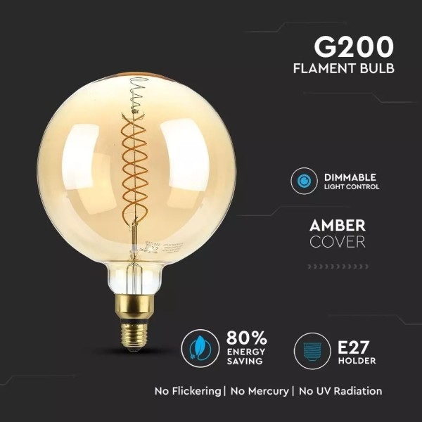 V tac led filament lamp xxl loiza 8 watt gloeidraa 1