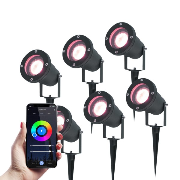 V tac set van 6 smart led prikspots rgbww lichtkle