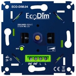 Ecodim LED dimmer – 0-150 Watt – Druk-/Draaiknop – Fase afsnijding – Inbouw – ECO-DIM.04