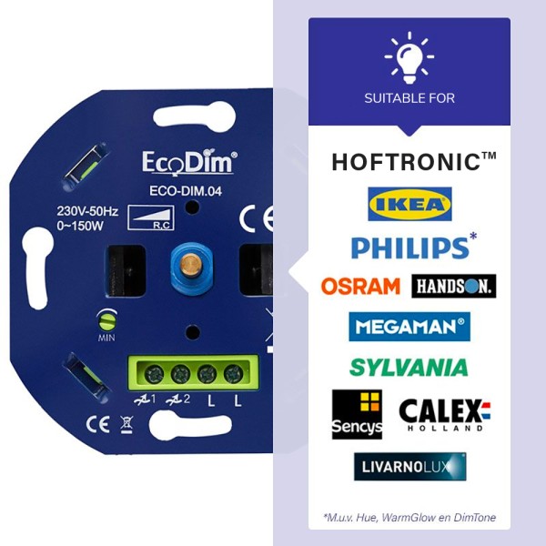 ecodim led dimmer 0 150 watt druk draaiknop fase a 4