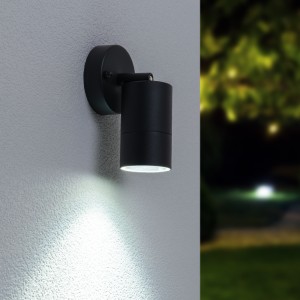 HOFTRONIC Lago kantelbare wandlamp – Dimbaar – IP44 – Incl. 6000K Daglicht wit GU10 spotje – Spotlight voor binnen en buiten – Geschikt als wandspot en plafondspot – Zwart