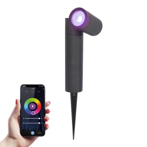 HOFTRONIC Pinero smart LED prikspot – RGBWW – WiFi & Bluetooth – GU10 fitting – Kantelbaar – Dimbaar via app – Tuinspot – Pinspot – Slimme verlichting – Google assistant & Amazon Alexa – IP65 voor buiten – Zwart