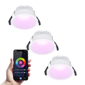 HOFTRONIC SMART 3x Finn Smart LED inbouwspot – 10 Watt – Plafondspot – RGBWW – WiFi + Bluetooth – 630 Lumen – Binnen & buiten – Verzonken spot – Amazon Alexa + Google Assist – Wit