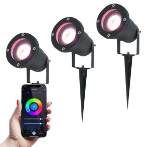 V-TAC Set van 3 Smart LED Prikspots – RGBWW lichtkleuren – Kantelbaar – IP44 Vochtbestendig – Aluminium – Tuinspot – Geschikt voor in de tuin – Zwart – 3 jaar garantie