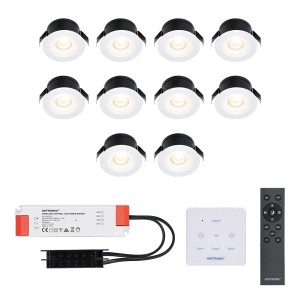 HOFTRONIC 10x Cadiz – Mini 12V LED inbouwspot wit met trafo en muurdimmer – 3 Watt – Dimbaar – IP44 waterdicht voor buiten – 2700K Warm wit – Lage inbouwdiepte 26mm – Voor veranda, badkamer, carport en binnenruimtes