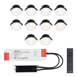 HOFTRONIC 10x Cadiz – Mini 12V LED inbouwspot wit met trafo – 3 Watt – Dimbaar – IP44 waterdicht voor buiten – 2700K Warm wit – Lage inbouwdiepte 26mm – Voor veranda, badkamer, carport en binnenruimtes