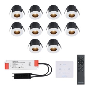 HOFTRONIC 10x Olivia – Mini 12V LED inbouwspot wit met trafo en muurdimmer – Verzonken – 3 Watt – Dimbaar – IP44 waterdicht voor buiten – 2700K Warm wit – Lage inbouwdiepte 36mm – Voor veranda, badkamer, carport en binnenruimtes