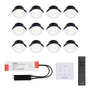 HOFTRONIC 12x Cadiz – Mini 12V LED inbouwspot wit met trafo en muurdimmer – 3 Watt – Dimbaar – IP44 waterdicht voor buiten – 2700K Warm wit – Lage inbouwdiepte 26mm – Voor veranda, badkamer, carport en binnenruimtes