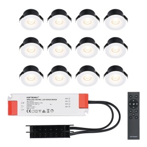 HOFTRONIC 12x Cadiz – Mini 12V LED inbouwspot wit met trafo – 3 Watt – Dimbaar – IP44 waterdicht voor buiten – 2700K Warm wit – Lage inbouwdiepte 26mm – Voor veranda, badkamer, carport en binnenruimtes