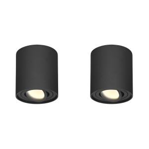 HOFTRONIC 2x Dimbare LED Opbouwspot plafond Ray Zwart incl. GU10 spot 5W 2700K IP20 kantelbaar Rond