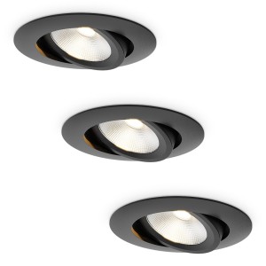 HOFTRONIC 3x Lugo LED Inbouwspots – Zwart – Dimbaar – 5 Watt 450 Lumen – 2700K Warm Wit Licht – Kantelbaar – IP65 – Voor Binnen & Buiten