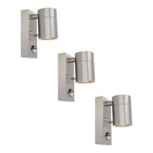 HOFTRONIC 3x Mason wandlamp – 4000K warm wit – Bewegingsmelder en schemerschakelaar – IP44 spatwaterdicht – Spotlight voor binnen en buiten – RVS