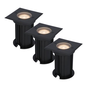 HOFTRONIC 3x Ramsay dimbare LED grondspot – Vierkant – Zwart – 2700K warm wit – 5 Watt – IP67 straal waterdicht – 3 jaar garantie