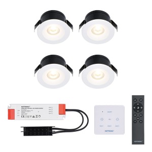 HOFTRONIC 4x Cadiz – Mini 12V LED inbouwspot wit met trafo en muurdimmer – 3 Watt – Dimbaar – IP44 waterdicht voor buiten – 2700K Warm wit – Lage inbouwdiepte 26mm – Voor veranda, badkamer, carport en binnenruimtes