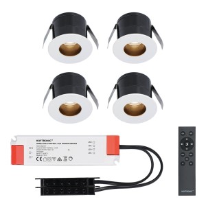 HOFTRONIC 4x Olivia – Mini 12V LED inbouwspot wit met trafo – Verzonken – 3 Watt – Dimbaar – IP44 waterdicht voor buiten – 2700K Warm wit – Lage inbouwdiepte 36mm – Voor veranda, badkamer, carport en binnenruimtes