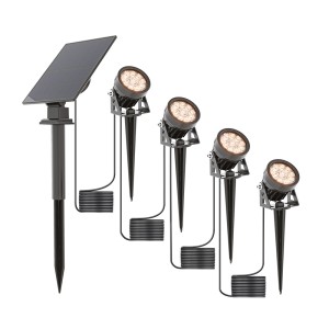 HOFTRONIC 4x Troy Solar prikspots – Los zonnepaneel – 3000K warm wit licht – IP65 waterdicht – 150 lumen – Solar buitenlampen incl. schemerschakelaar – Tuinspots