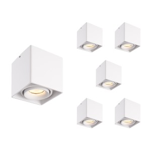 HOFTRONIC 6x Dimbare LED opbouw plafondspot Esto Wit incl. GU10 spot 5W 2700K IP20 kantelbaar