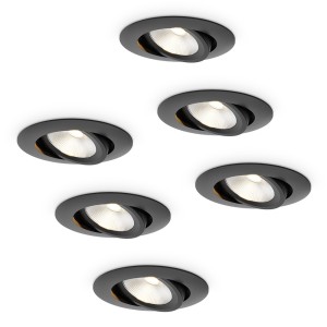 HOFTRONIC 6x Lugo LED Inbouwspots – Zwart – Dimbaar – 5 Watt 450 Lumen – 2700K Warm Wit Licht – Kantelbaar – IP65 – Voor Binnen & Buiten