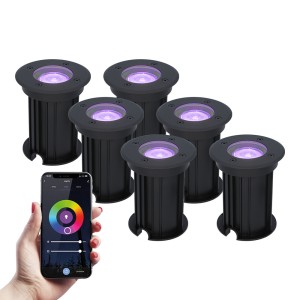 HOFTRONIC 6x Maisy dimbare LED grondspot – Rond – Zwart – RGBWW – 5.5 Watt – WiFi & Bluetooth – IP67 straal waterdicht – 3 jaar garantie