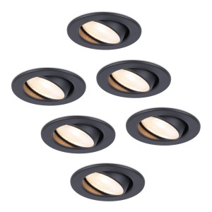 HOFTRONIC 6x Malta – LED inbouwspots badkamer – zwart – IP44 – 5W – 2700K warm wit – dimbaar – 5 jaar garantie