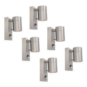 HOFTRONIC 6x Mason wandlamp – 4000K warm wit – Bewegingsmelder en schemerschakelaar – IP44 spatwaterdicht – Spotlight voor binnen en buiten – RVS