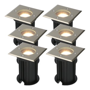 HOFTRONIC 6x Ramsay dimbare LED grondspot vierkant RVS 5W 2700K IP67 straal waterdicht 3 jaar garantie