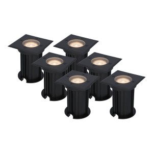 HOFTRONIC 6x Ramsay dimbare LED grondspot – Vierkant – Zwart – 2700K warm wit – 5 Watt – IP67 straal waterdicht – 3 jaar garantie