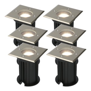 HOFTRONIC 6x Ramsay dimbare LED grondspot – Vierkant- RVS – 4000K neutraal wit – 5 Watt – IP67 straal waterdicht – 3 jaar garantie