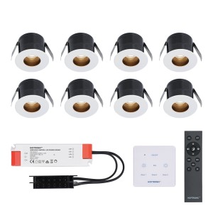 HOFTRONIC 8x Olivia – Mini 12V LED inbouwspot wit met trafo en muurdimmer – Verzonken – 3 Watt – Dimbaar – IP44 waterdicht voor buiten – 2700K Warm wit – Lage inbouwdiepte 36mm – Voor veranda, badkamer, carport en binnenruimtes