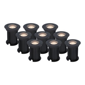 HOFTRONIC 9x Maisy dimbare LED grondspot – Rond – Zwart – 2700K – 5 Watt – IP67 – Voor buiten