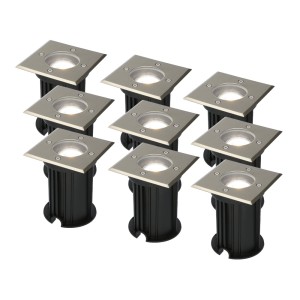 HOFTRONIC 9x Ramsay dimbare LED grondspot – Vierkant – RVS – 6000K daglicht wit – 5 Watt – IP67 straal waterdicht – 3 jaar garantie