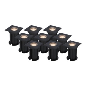 HOFTRONIC 9x Ramsay dimbare LED grondspot – Vierkant – Zwart – 2700K warm wit – 5 Watt – IP67 straal waterdicht – 3 jaar garantie