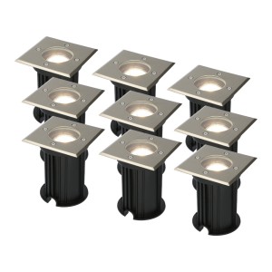 HOFTRONIC 9x Ramsay dimbare LED grondspot – Vierkant- RVS – 4000K neutraal wit – 5 Watt – IP67 straal waterdicht – 3 jaar garantie