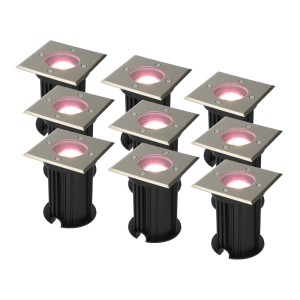 HOFTRONIC 9x Ramsay Smart LED Grondspot – Vierkant – RVS – RGBWW – 5 Watt – IP67 straal waterdicht – 3 jaar garantie