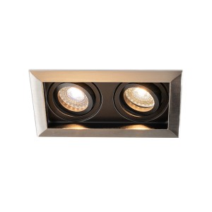 HOFTRONIC Durham Inbouwspot Dubbel RVS – GU10 5 Watt 400 lumen – 2700K Warm wit – Kantelbaar – IP20 – Rechthoek