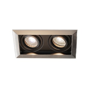 HOFTRONIC Durham Inbouwspot Dubbel RVS – GU10 5 Watt 400 lumen – 4000K Neutraal wit – Kantelbaar – IP20 – Rechthoek