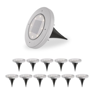 HOFTRONIC Ellis 12x Solar grondspots – 8 LEDs – 3000K warmwit licht – IP65 waterdicht – Incl. schemerschakelaar – RVS