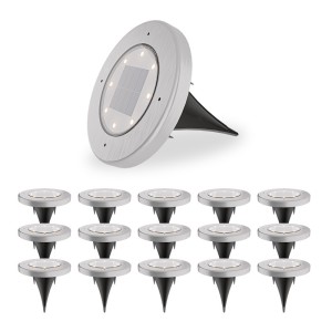 HOFTRONIC Ellis 16x Solar grondspots – 8 LEDs – 3000K warmwit licht – IP65 waterdicht – Incl. schemerschakelaar – RVS