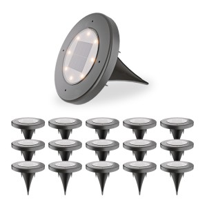 HOFTRONIC Ellis 16x Solar grondspots – 8 LEDs – 3000K warmwit licht – IP65 waterdicht – Incl. schemerschakelaar – Zwart