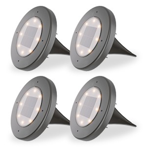 HOFTRONIC Ellis 4x Solar grondspots – 8 LEDs – 3000K warmwit licht – IP65 waterdicht – Incl. schemerschakelaar – Zwart