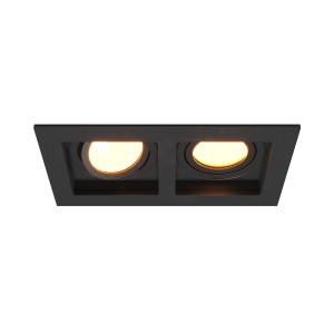 HOFTRONIC Fresno Dubbele Inbouwspot – Rechthoek – 2x GU10 – 2700K Warm wit – 10 Watt 800 lumen – Kantelbaar – IP20 stofdicht- Zwart – Met kabelconnectoren