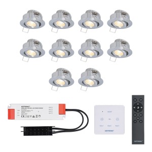 HOFTRONIC LED inbouwspot set Granada 10x3W dim-/kantelbaar IP44 vochtbestendig incl. Touch muurdimmer en afstandsbediening