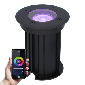 HOFTRONIC Maisy Smart LED grondspot – Rond – Zwart – RGBWW – 5.5 Watt – WiFi & Bluetooth – IP67 straal waterdicht – 3 jaar garantie