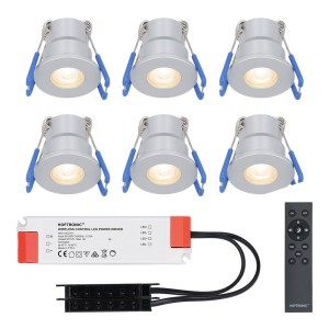 HOFTRONIC Milano – 6x inbouwspots veranda – Dimbaar LED – Complete set met afstandsbediening – Plug & Play – 12 Volt 3 watt – 2700K 200 lumen – IP65 waterdicht – RVS